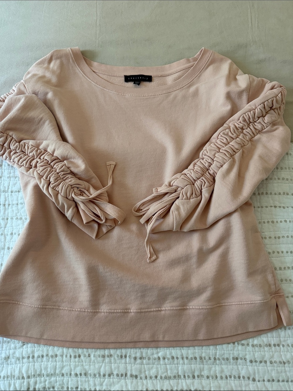 Women's Light Pink Ruched Sleeve Sweatshirt